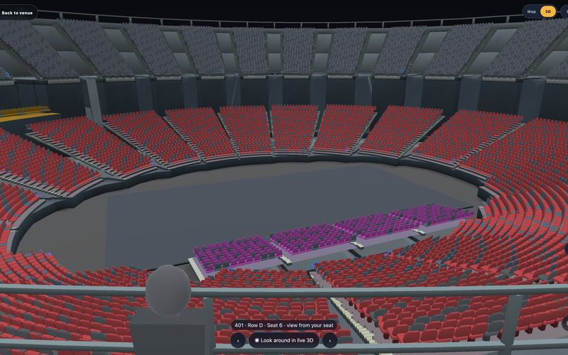 3D seat view from Section 401, Row D, Seat 6: hockey arena, upper tier