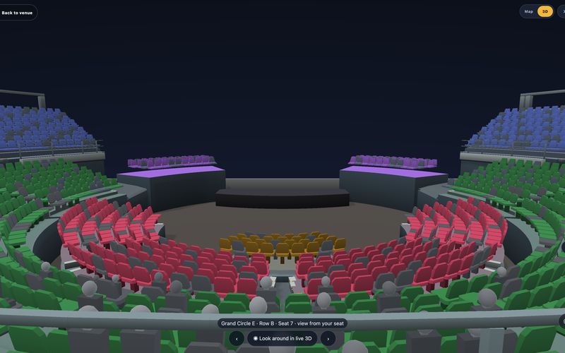 3D seat view from Grand Circle E, Row B, Seat 7, grand circle