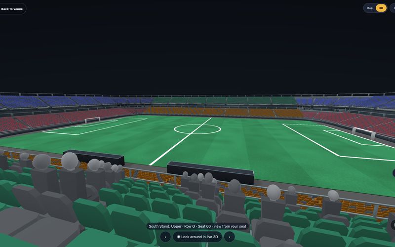 The live 3D view from a seat in the Football Stadium, before the venue loads