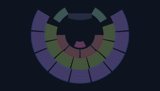 Grand Theatre seating chart template — stalls, grand circle and choir sections around a stage