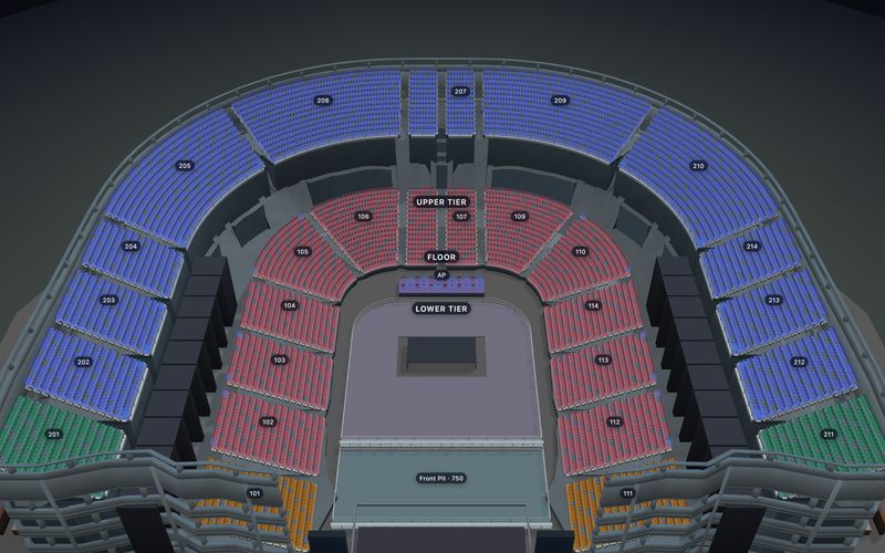 Concert Arena, End Stage seating chart template in 3D