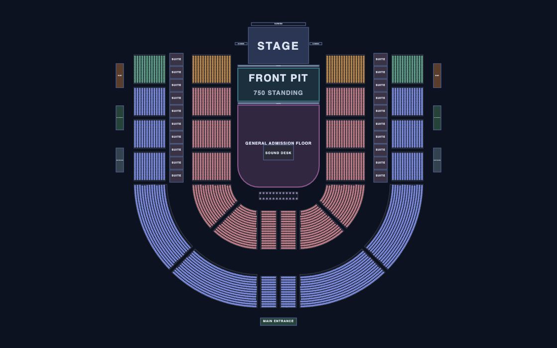 Concert Arena, End Stage seating chart template, 2D map