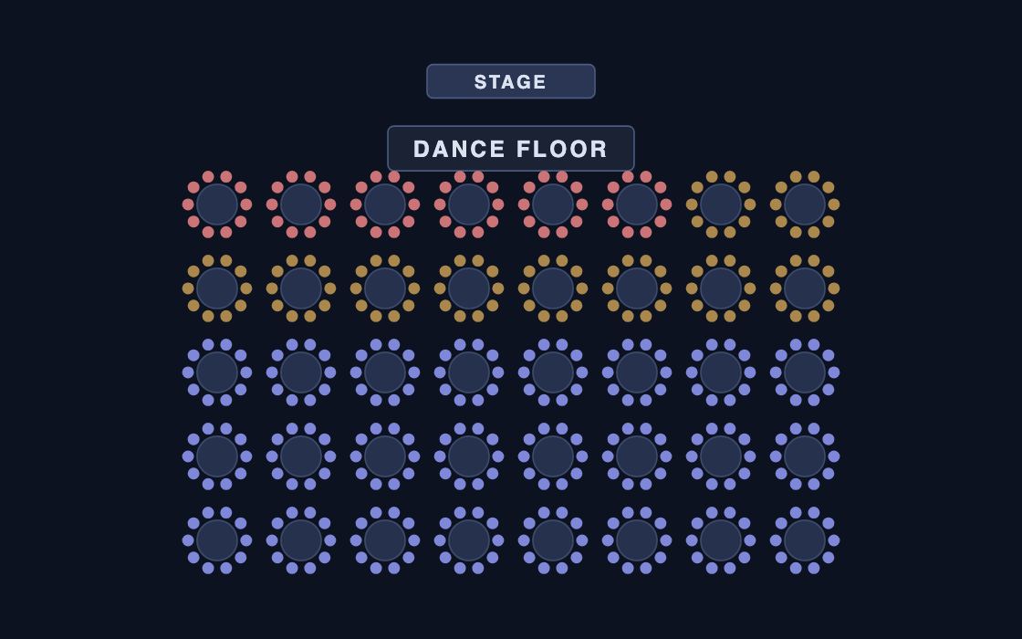Banquet Rounds seating chart template, 2D map