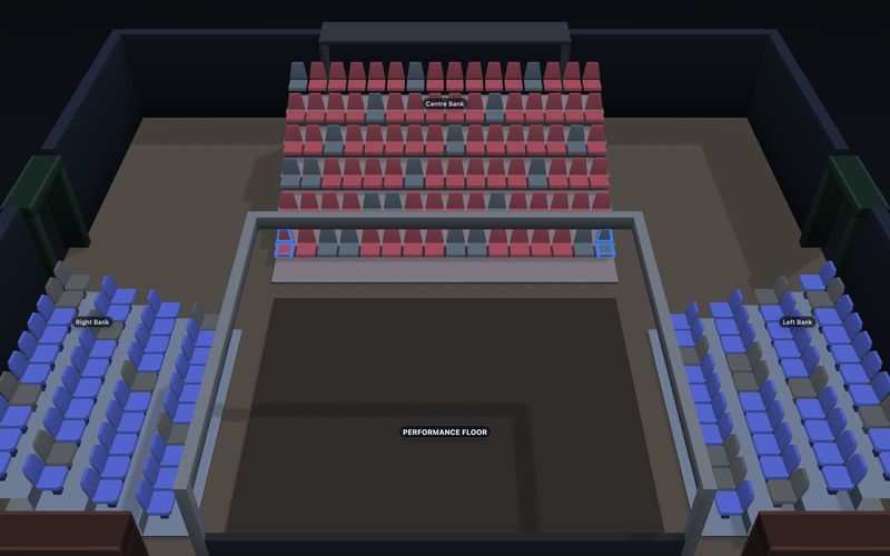 Black Box Theatre seating chart template in 3D