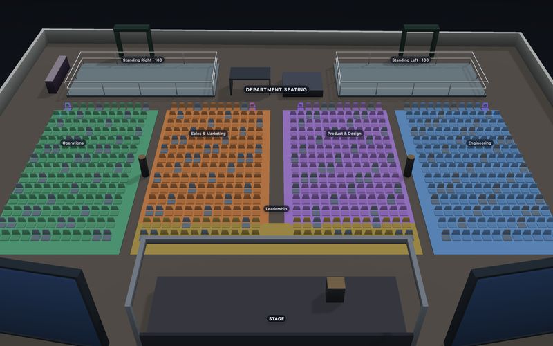 Corporate Town Hall seating chart template in 3D