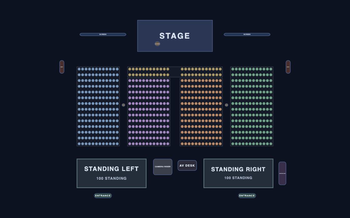 Corporate Town Hall seating chart template, 2D map
