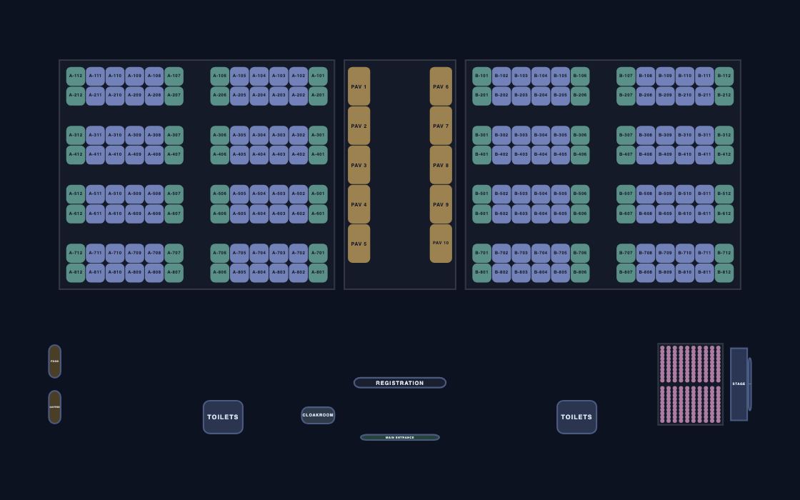 Exhibition Hall seating chart template, 2D map