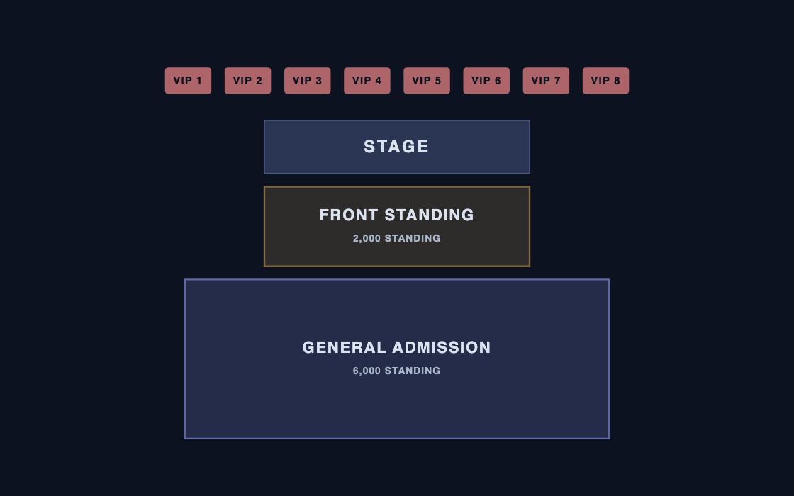 Festival Standing seating chart template, 2D map