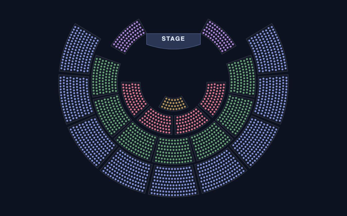 Grand Theatre seating chart template, 2D map
