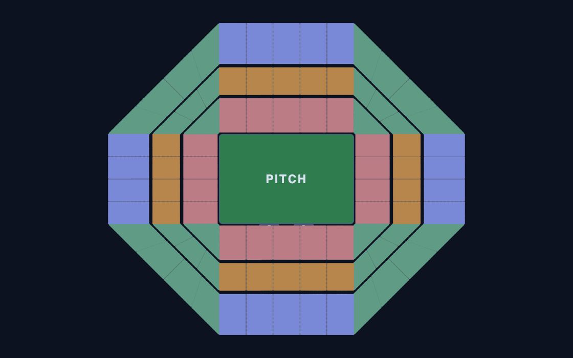 Mega Stadium seating chart template, 2D map