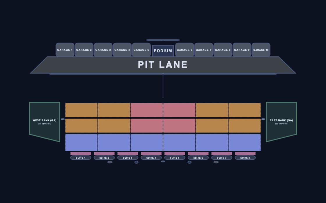 Motorsport Grandstand seating chart template, 2D map