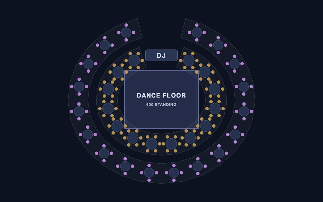Nightclub seating chart template, 2D map