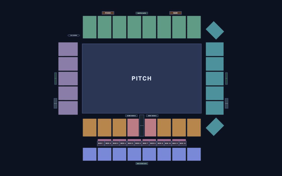 Rugby Stadium seating chart template, 2D map