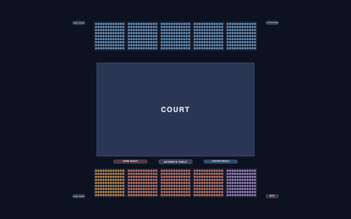 School Gym Bleachers seating chart template, 2D map