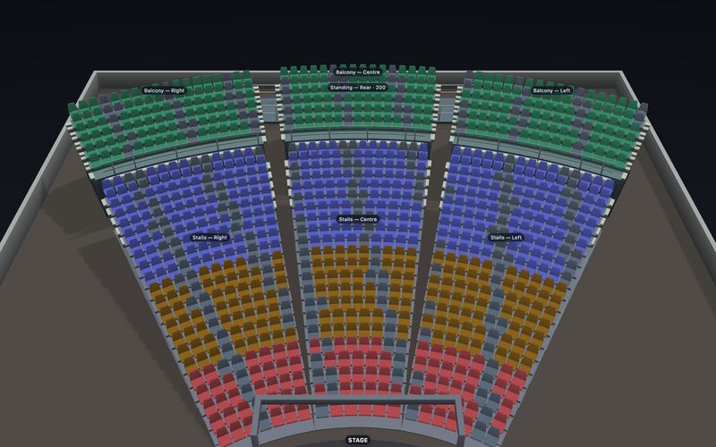 Curved Theatre seating chart template in 3D