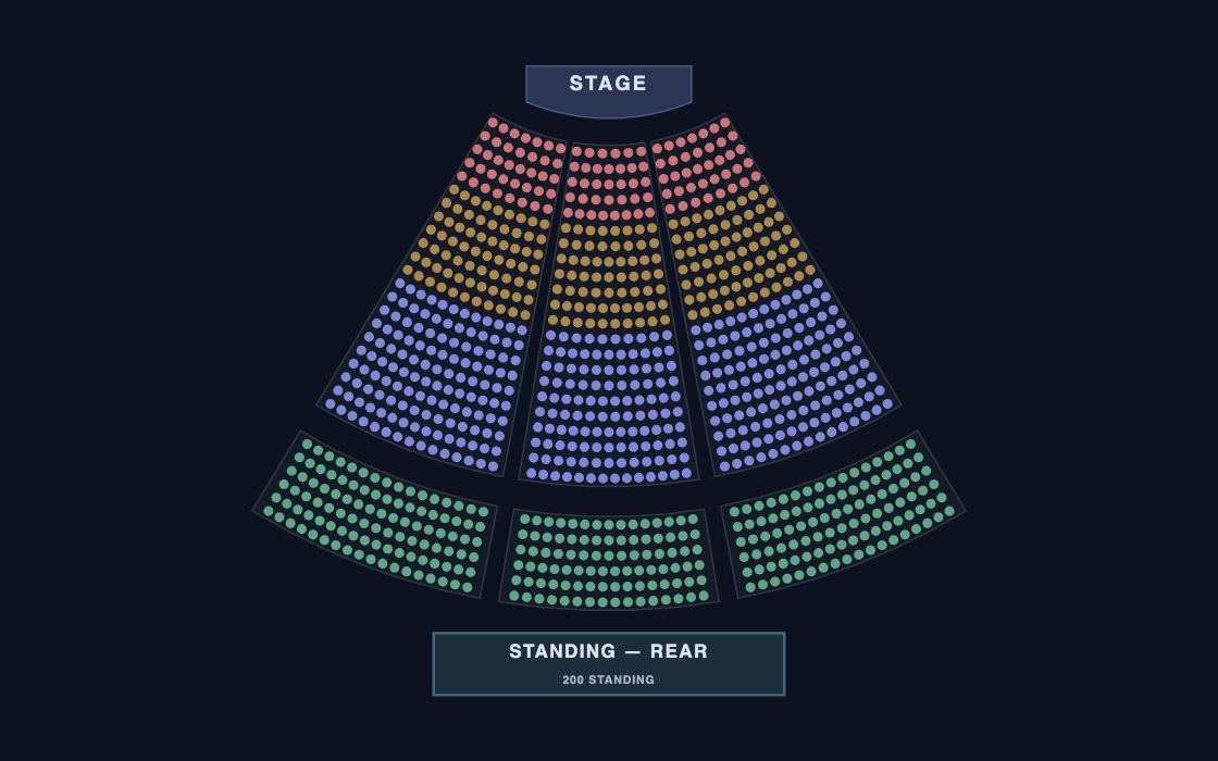 Curved Theatre seating chart template, 2D map