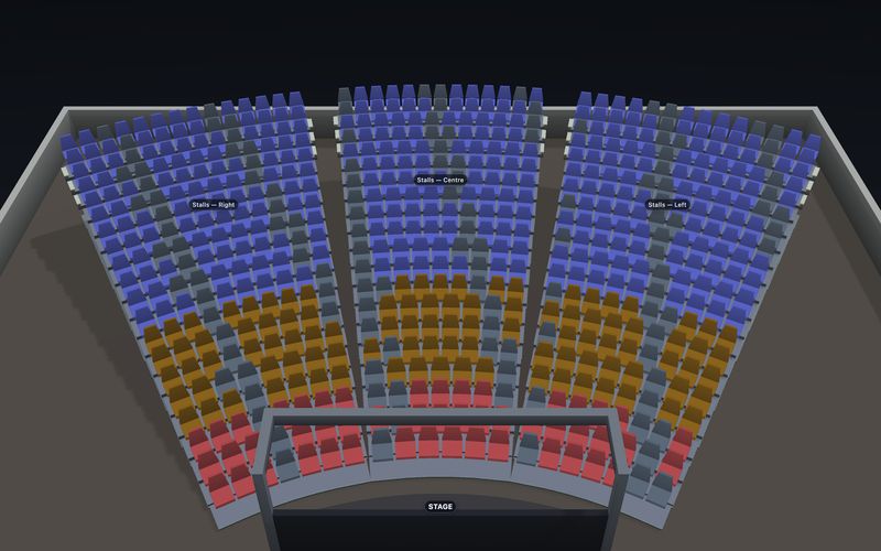 Fan Theatre, medium seating chart template in 3D