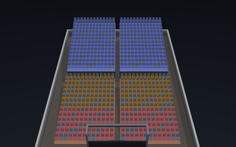Straight-Row Theatre seating chart template in 3D