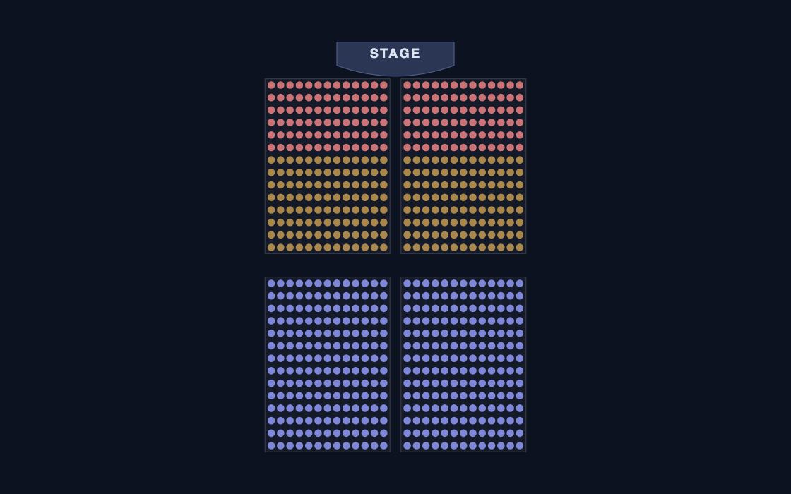 Straight-Row Theatre seating chart template, 2D map