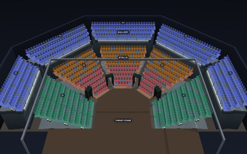 Thrust Stage Theatre seating chart template in 3D